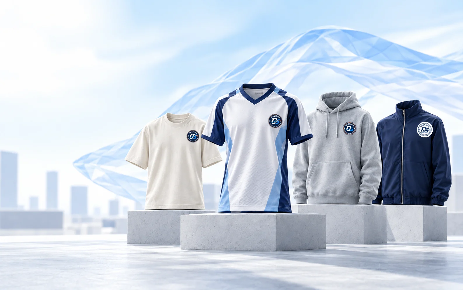 DingSheng custom T-shirt, team jersey, hoodie and outerwear with the original round garment badges
